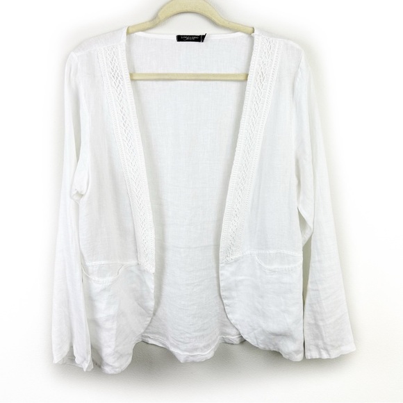 Lungo L'Arno Sweaters - Lungo L'Arno 100% Linen made in Italy white linen & crochet lace open front L